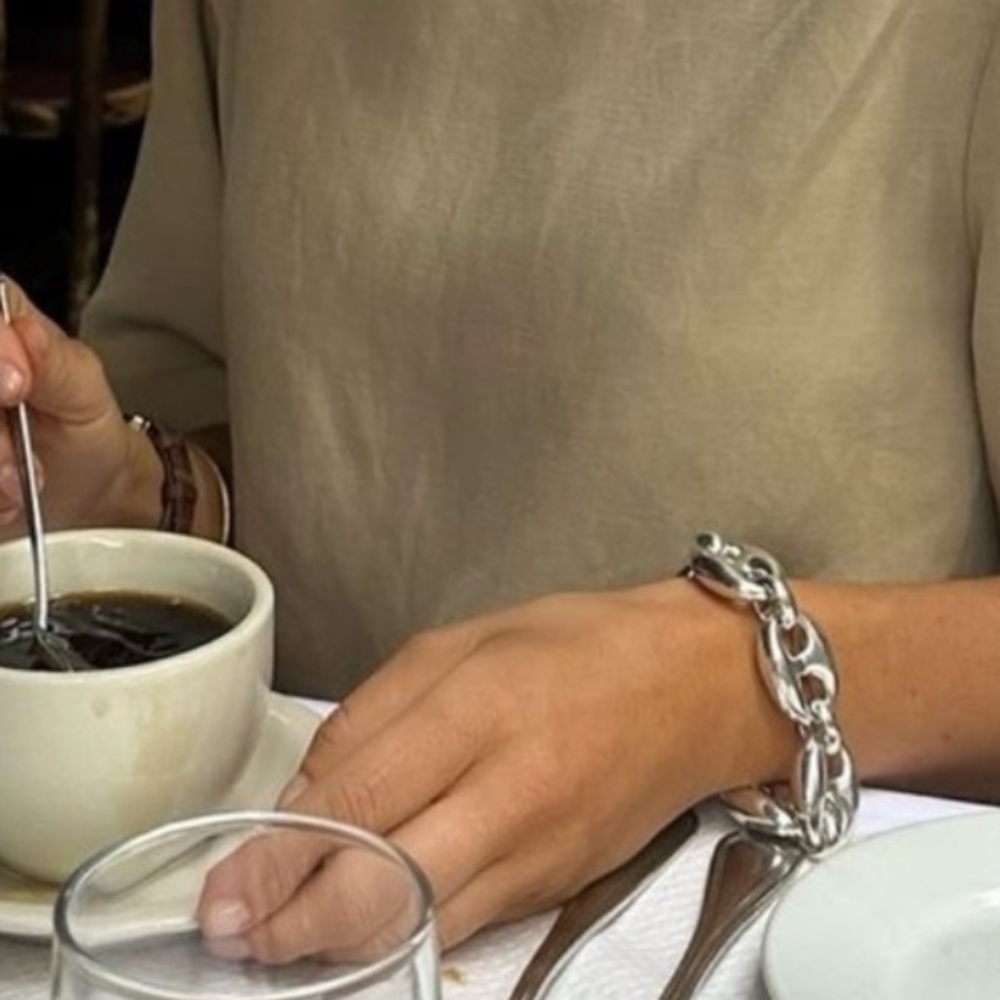 Jumbo Puffed Mariner Chain Bracelet in Heavy 800 Coin Silver